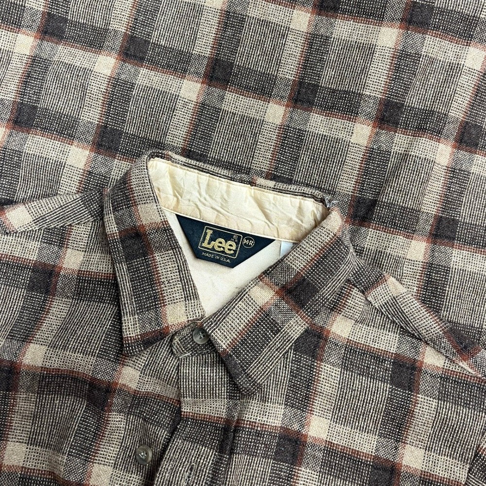 Vintage 70s 80s Lee Wool Plaid Flannel Shirt Men Medium Brown Pendleton USA Made